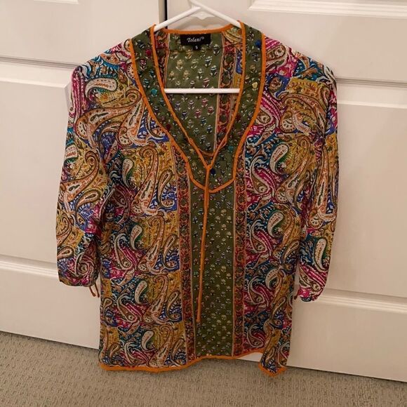 Silk Paisley Tunic Coverup Small - Picture 1 of 4